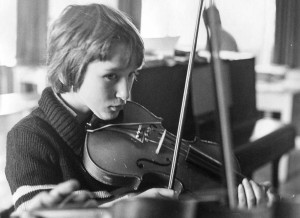 a student learning the violin, (who?) Sheringham High School, Jan 1977