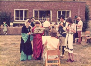 Richard Baker reheasring a recorder group, Sheringham Carnival and fete, 1978/9
