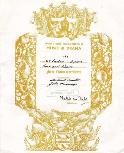 John, Jane and many others were involved for years in the Cromer & North Norfolk Festival of Music & Drama. This certificate won with John's friend Michael Sanders