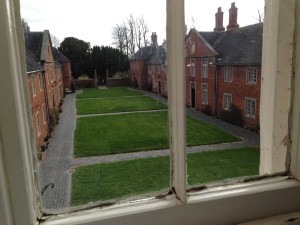 This is John's view from his bedroom window. The  place was built around 1679 and has been used as a support for the elderly for 380 years!