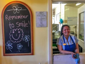 This moment was not staged, it just happened! With Mea, one of John's favourite carers, 2015