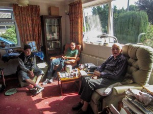 Luke and James Furmage with grandad-by-the-sea, August 2013 in North Walsham