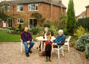 David, Irene and John in the back garden at 10 Claverdon Close, Solihull, 1997