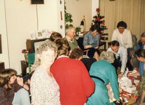 With 'the camping friends', Mary Turton in foreground, West Heath, Dec '90