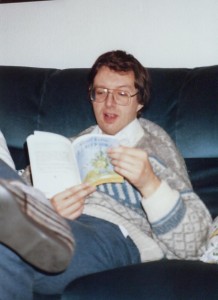 Colin reading a book of Limericks! Christmas 1990, Ufton Close, Shirley
