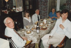 Family dinner in Mundesley in the early 1990's. Sarah Furmage, Frank & Mary Turton