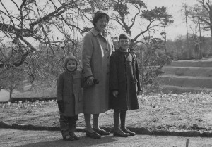 Irene with Colin & David at Dartington Hall Music College with the unique banked grass in the background. Dad was studying to be a music teacher here in 1962/3 when this photo was taken