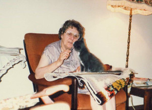 Irene with Colin's new kitten, 1989