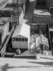 A high-angle view from David's bedroom of dad and the back of the garden at Vicarage Road, cromer